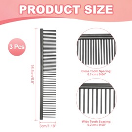 sourcing map Dog Cat Comb, Pet Combs Stainless Steel Teeth with Rounded Ends for Knots Mats Loose Hair Removal, 6.5IN (Black Plated, 3 Pack), Grooming Tool Intended for Long Curly Hair Pet