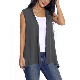 EXCHIC Women's Casual Sleeveless Lightweight Open Tunic Vest Cardigan - dark grey, size: xl