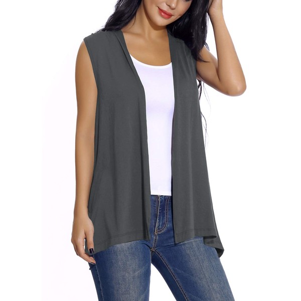 EXCHIC Women's Casual Sleeveless Lightweight Open Tunic Vest Cardigan -