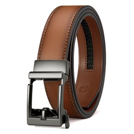 CHAOREN Men's Automatic Belt, Leather Belt, Ratchet Without Holes for Business, Casual Suit, 35 mm with Light, Quick Release, Buckley Belt, Men's Size Adjustable, brown