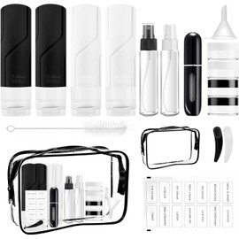 Set de 17 Kit de Viaje, 4 Botellas de Viaje 100ml, Envases para Viaje Recargables y Anti Fugas, Kit de Viaje Aseo Personal Mujer Comprimible, Aprobados por La TSA, Sin BPA, Accesorios kit viajes