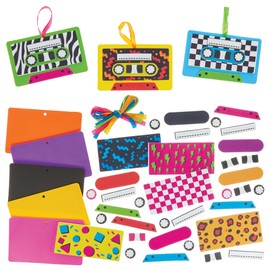 Baker Ross FN568 Retro Cassette Tape Mix & Match Kits - Pack of 8, Foam Arts and Crafts Decoration Kits for Kids