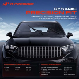 A-Premium 26" + 24" Windshield Wiper Blades Compatible with Buick Verano 2012-2017, Cascada 2016-2019 - TLP Connector, with Wear Indicator & Towel, Left and Right (Pack of 2)