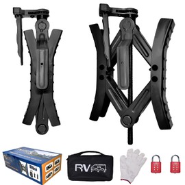 RVPNR RV Wheel Chock Stabilizers,Heavy Duty Camper Tire Chock Stabilizers,Travel Trailers Wheel Chock Scissor 2 Sets with Built-in Wrench and Password Locks no Key Required (Black)