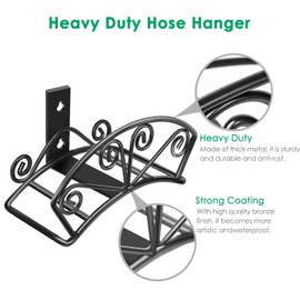 TomCare Garden Hose Holder Heavy Duty Water Hose Holder Solid Metal Hose Hanger Wall Mount Decorative Durable Garden Hose Storage Hose Reel Hose Organizer for Outside Yard, Black