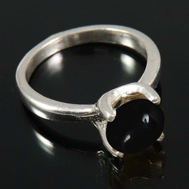 JEWELSTREZORO Cabochon-Schwarzer Onyx Edelstein-für Herren und Damen,Geschenkartikel, 925er-Sterling Silber Band Ring Schmuck TSR351BY_29 (75 (23.9))