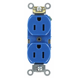 Leviton 15-Amp, 125 Volt, Industrial Heavy Duty Grade, Duplex Receptacle, Straight Blade, Self Grounding, Contractor Pack, 5262-SBU, Blue