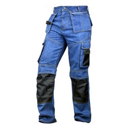FASHIO FF Men's Work Cargo Pants Tactical Cordura Utility Work Safety Trousers Knee Pad Holster Pockets Denim Pantsr Lt-Blue 38-32