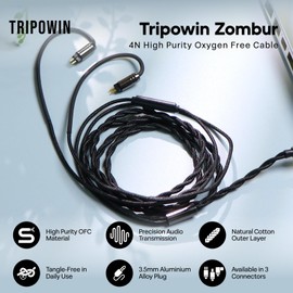 HIFIXAUDIO Tripowin Zombur HiFi Audiophile IEM Cable, 4N High Purity Oxygen Free Copper (OFC) Wired Earphone Cable, Soft Cotton Yarn Cover, 3.5mm Jack for Musicians (MMCX, with Mic)