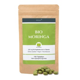 EXVital Organic Moringa Tablets - 3000 mg Moringa Oleifera per Daily Dose - 180 Organic Moringa Pellets, Vegan & High Dose