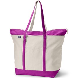 Lands' End Natural Long Handle Zip Top Canvas Tote Natural/violet Rose X-Large