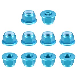 sourcing map Nylon Insert Hex Lock Nuts, 10pcs - M8 x 1.25mm Aluminum Alloy Self-Locking Nut, Anodizing Flange Lock Nut for Fasteners(Sky Blue)
