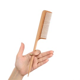 Wide Tooth Wooden Comb | Cepillo Ancho de Madera para Cabello | Natural Hairbrush | Vintage Style Hairbrush | Wood Comb for Gentle Styling | Anti-Static Hair Comb (Fine Tooth Tail Comb)