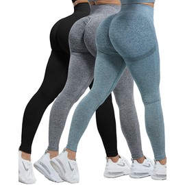 CHRLEISURE Workout Leggings Sets for Women, Gym Scrunch Butt Butt Lifting Seamless Leggings 3 Piece (Black, DGray, Blue, M)-1