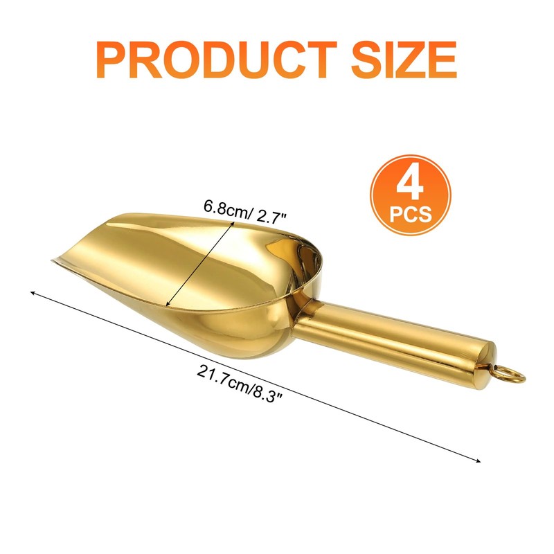 sourcing map 4pcs Metal Ice Scoop, 8.5" x 2.7"Stainless Steel