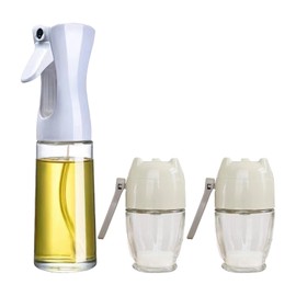 Olive Oil Spray Bottle(1PC-220ml) and Quantitative Salt Control Bottles (2PC-150ml),Refillable Salt Tank Sugar Bottle, Oil Sprayer for Cooking, Salad, BBQ, Kitchen Baking,Sealed storage, Kitchen
