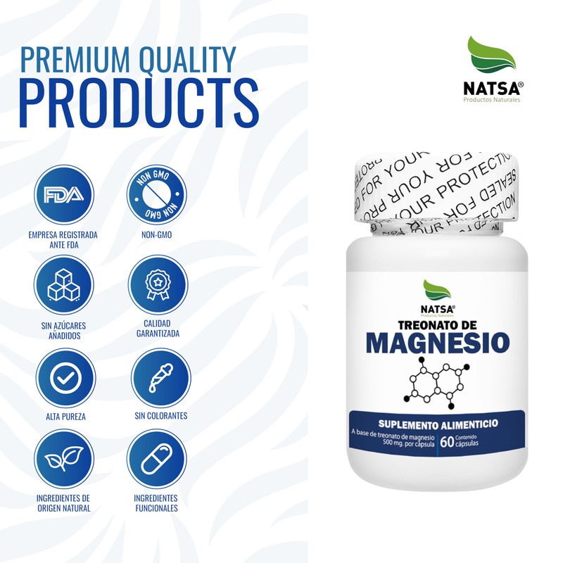 NATSA Treonato de Magnesio 60 cápsulas, calidad Premium