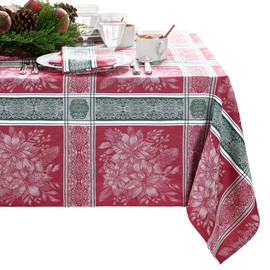 Elrene Home Fashions Poinsettia Plaid Red/Green Holiday Christmas Woven Jacquard Cotton Tablecloth, 60"x84" Rectangle, Multi