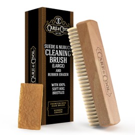 Care & Cool Suede and Nubuck Cleaning Large Hog Hair Brush (Size 7.17"x2.17") and Rubber Eraser - Gentle Cleaning, Nap Restoration - Ideal for Suede, Nubuck, Leather, Canvas, Knit