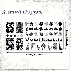 JarThenaAMCS 4Pcs French Floral Nail Plates Stamping Set Flower Leaves Stamp Templates Nail Art Plates for DIY Print Manicure Salon Design