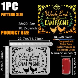 FINGERINSPIRE Vintage Badges Painting Stencil with 1 Pc Plastic Paint Brush 8.3x11.7inch Reusable Week-end à la Campagne Stencil Vintage Symbol Template for Painting on Wall Wood Furniture