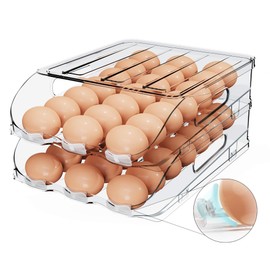 SMRCAD SMRCAD Egg Holder for Fridge, Automatic Steady Rolling Egg Dispenser with Silicone Bumpers & Handle for Refrigerator, Large Capacity Egg Organizer with Lid
