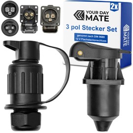 3-Pin Plug and Socket Set, Hard Plastic Housing, 3-Pin Plug System Standardised According to DIN 9680, 4-Hole Mounting Plate, Plug Connection for 12 V Systems, 3 Pin Plug Socket Agricultural Machine,