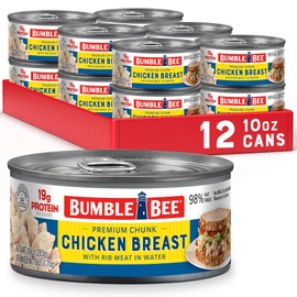 Bumble Bee Premium Chicken Breast with Rib Meat, Chunk in Water, 10 oz Can (Pack of 12) - 19g Protein per Serving - Gluten Free, Keto Friendly - Great for Snack, Lunch or Dinner Recipes
