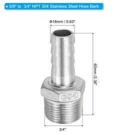 PATIKIL 304 Stainless Steel Barb Hose Fitting, 2 Pack 5/8" Hose Barb x 3/4" NPT Thread Pipe Connector Adapter Quick Fittings for Bore Air Water Connecting