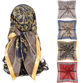 Hophor Women 4PCS Large Satin Hair Scarf Silk Feeling Square Headscarf for Sleeping 35 x 35 inches