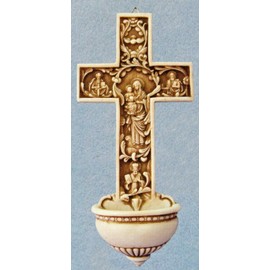 CatholicStore True Church Byzantine Antiqued Alabaster Holy Water Font, 12", Made in Italy