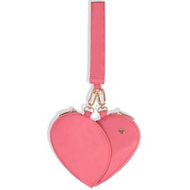 LIERWOI Dual Pouch Wristlet Heart for Women, Stylish Keychain Wristlet, Portable Coin Purse Wallet for Shopping (A-Pink)