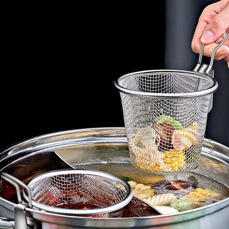 Stainless Steel Pasta Basket, Mesh Spider Food Dumpling Noodle Strainer,