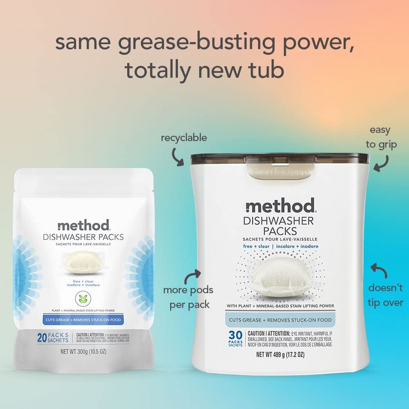 Method Dishwasher Detergent Packs, Fragrance Free + Clear, Dishwashing Rinse