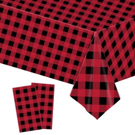 2pcs Red Black Checkered Table Cloth Party,137*274cm Plastic Table Cloth Wipe Clean,Gingham Pvc TableCloth Rectangular Waterproof Plaid Table Cover for Birthday Picnic Racing Car Xmas Party TableCloth