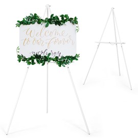 VISWIN Upgraded 63" Wooden Easel Stand for Sign, Tripod Easel for Wedding Sign Stand, Welcome Board, Poster, Picture, Canvas Art Easel Floor with Tray for Display & Painting - White