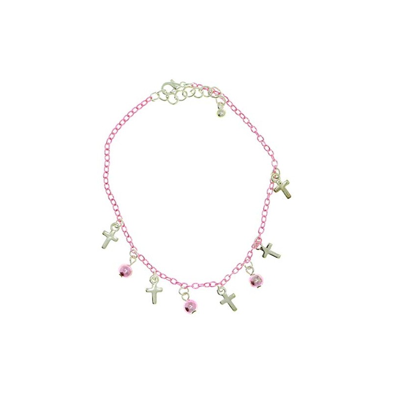 Mi Amore Pink Ankle Bracelet Pink Spherical & Silver-Tone Cross