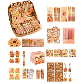 Kawaii Capybara Stationery Set Cute Pencil Case with Pens and Rulers Capybara School Supplies for Boys Girls Kids Clips