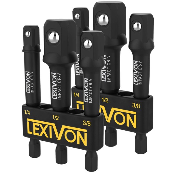 LEXIVON インパクトグレードソケットアダプターセット (２パック)、76.2mm (3インチ) ホルダー付延長ビット | 6.35mm (1/4インチ)、9.5mm (3/8インチ)、12.7mm (1/2インチ) ドライブの3点セット、電動ドリルを高トルクインパクトレンチに対応 (LX-101X2)