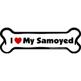 Imagine This Company I Love My Breed Bone Shaped Pet Magnet; Removable Magnets for Cars, Fridges, Lockers & More, Stylish Pet Inspired Car Accessories, 2 x 7 inches, 1 Item, White/Black, Samoyed