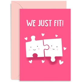 Old English Co. We Just Fit Jigsaw Anniversary Card for Wife or Husband - Cute Peanut Valentine Card For Boyfriend or Girlfriend| Blank Inside with Envelope