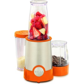 BELLA Batidora de cohetes de tamaño personal, perfecta para batidos, batidos y bebidas saludables, fácil de moler, base con motor de 285 W, juego de