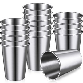 Baderke 16 Pack Stainless Steel Cups for Kids and Adult Pint Cup Tumbler Metal Cups Stackable Cup Shatterproof Metal Drinking Glasses for Travel Outdoor Camping (9 oz/ 260 ml)