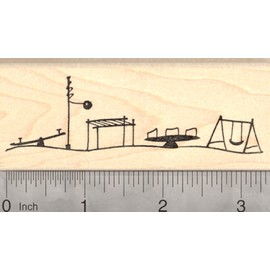 Playground Rubber Stamp, School Recess, Swing Set, Tetherball, Seesaw, Merry-go-Round
