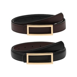Monopa Womens Reversible Leather Belt - Two-in-One Women Skinny Belt for Jeans Dress with Golden Buckle (Coffee/Black,115cm)