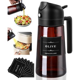 Upgrade 2 In 1 Oil Dispenser and Oil Sprayer for Cooking Glass Oil Dispenser for Kitchen 16 Oz 470 ml 2 in One 1 Glass Olive Oil Dispenser Bottle Spray and Pour for Salad, BBQ Brown - Color: 1PC Brown