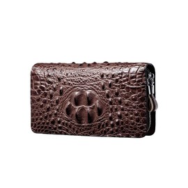 Whatna W110 2-Way Leather Crocodile Embossed Mini Second Bag, Men's Bag, Double Zipper, Coin Purse, 7 Card Storage, Small, Clutch Bag, Long Wallet, Hand Held Bag, Men's, Men's Wedding Bag, Ceremonial