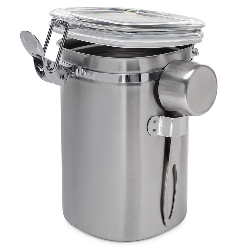 ChefWave Durable Stainless Steel Coffee Canister with Measuring Spoon, Convenient