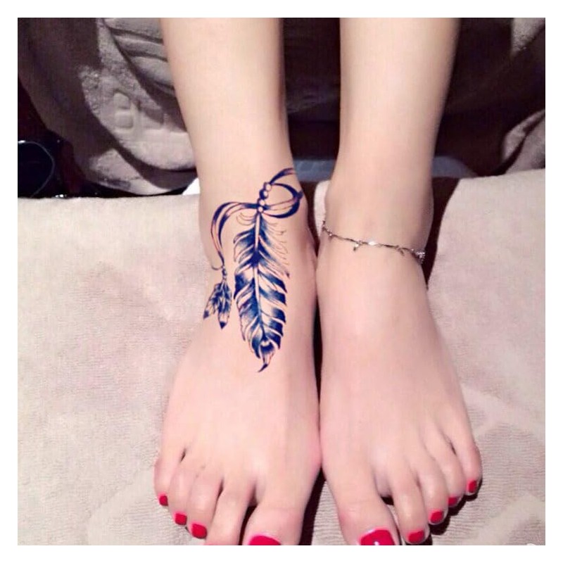 Oottati 6 Sheets Temporary Tattoo Stickers Colorful Blue Feather Dream