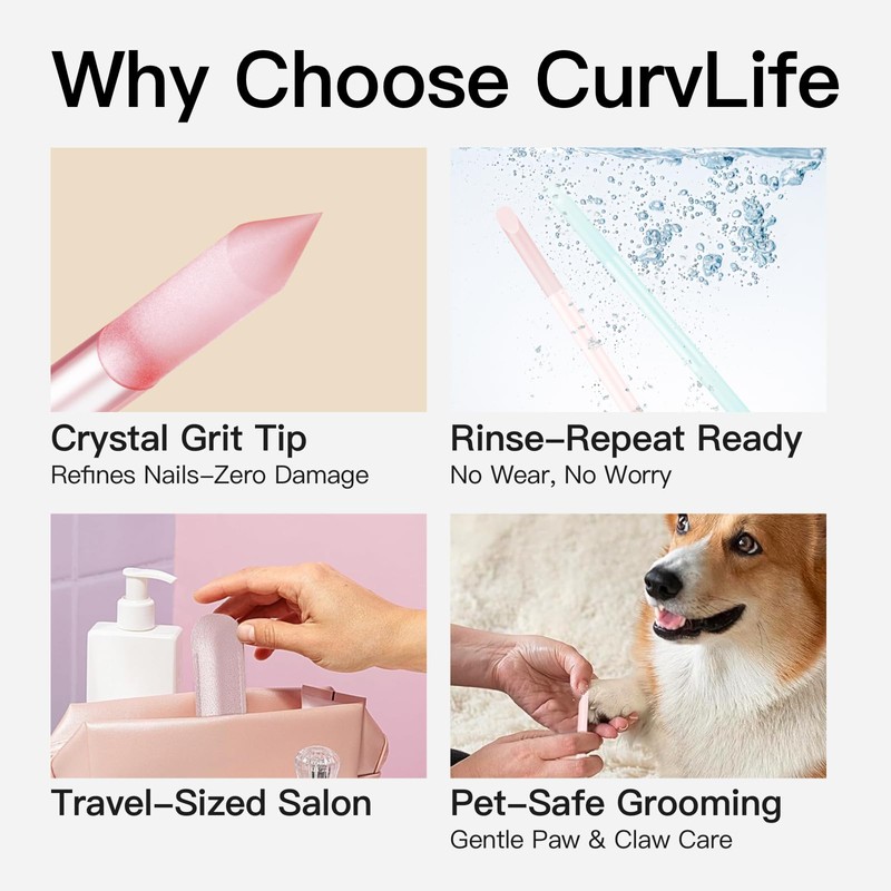 Curvlife 2-Pack Glass Cuticle Pushers with Leather Cases, Crystal Nail